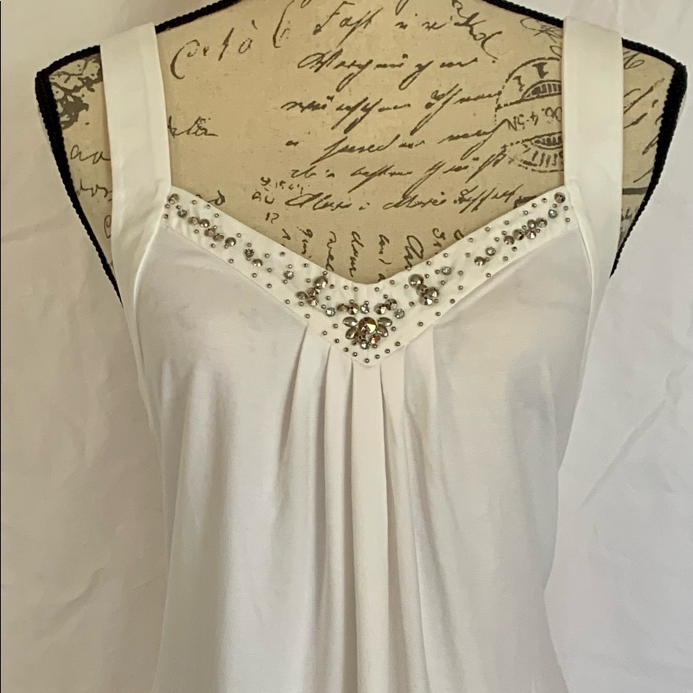 White House Black Market white tank top with metal beading detail
